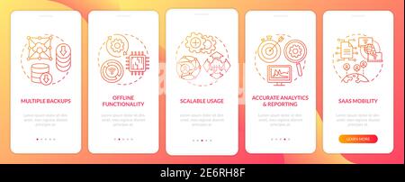 SaaS pros onboarding mobile app page screen with concepts Stock Vector