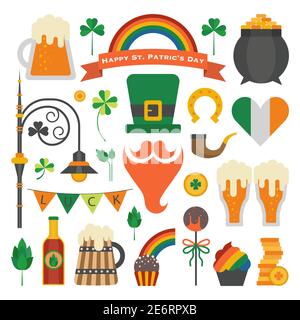 Saint Patrick Day Icon Set in Flat Stock Vector