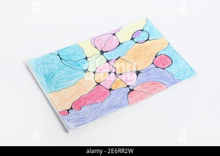 Abstract multicolored neurographic drawing with markers and colored pencils. Stock Photo