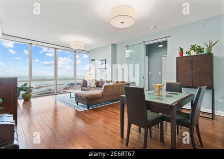 Apartment interior in Chicago overlooking Lake Michigan Stock Photo