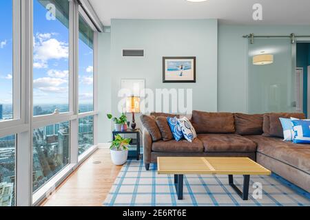 Apartment interior in Chicago overlooking Lake Michigan Stock Photo