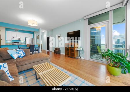 Apartment interior in Chicago overlooking Lake Michigan Stock Photo