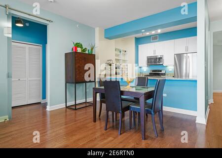 Apartment interior in Chicago overlooking Lake Michigan Stock Photo