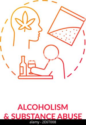 Alcoholism and substance abuse red gradient concept icon Stock Vector