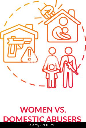 Women vs domestic abusers red gradient concept icon Stock Vector