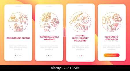 Gun safety guidelines red onboarding mobile app page screen with concepts Stock Vector