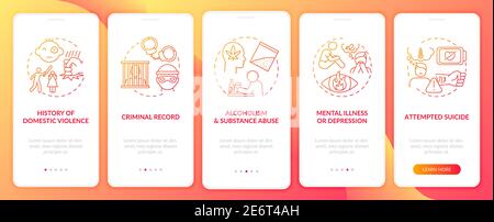 Personal history of violence red onboarding mobile app page screen with concepts Stock Vector