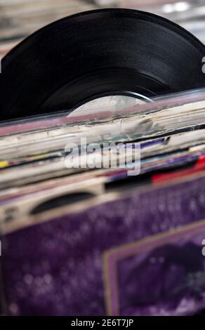 Collection of seven inch vinyl records Stock Photo