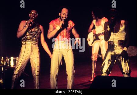 ROTTERDAM, THE NETHERLANDS - FEB 26, 1982: Earth, wind and Fire performing live on stage in Ahoy Rotterdam. Stock Photo
