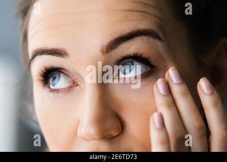 Tired Exhausted Eye Pain And Ache Problem Stock Photo