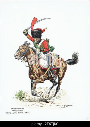cavalier de la compagnie d'élite du 4e régiment de hussards en 1807 Stock Photo