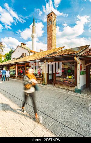 SARAJEVO, BOSNIA AND HERZEGOVINA - SEPTEMBER 9, 2015: Baščaršija is Sarajevo's old bazaar and the historical and cultural center of the city. Baščarši Stock Photo