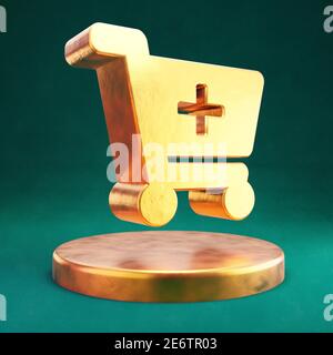 Shopping Cart icon. Fortuna Gold Shopping Cart symbol with Tidewater Green background. Social Media Icon. Stock Photo