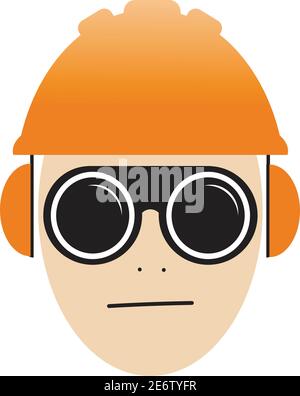 worker color icon with safety equipement, helmet and glasses Stock Vector