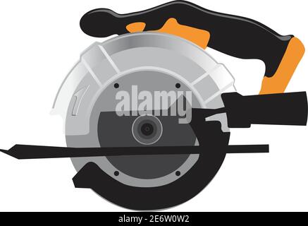 Circular saw realistic vector color illustration isolated on white background Stock Vector