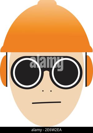 worker color icon with safety equipement, helmet and glasses Stock Vector