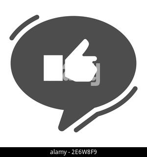 Ok gesture in chat bubble solid icon, hand gestures concept, Thumbs up sign on white background, Like hand in speech bubble icon in glyph style for Stock Vector