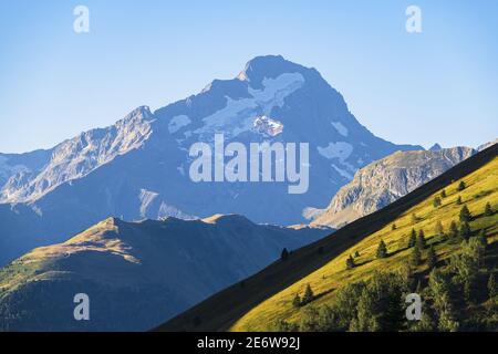 France, Isere, view of Muzelle glacier in the Ecrins National Park from L'Alpe d'Huez skiresort Stock Photo