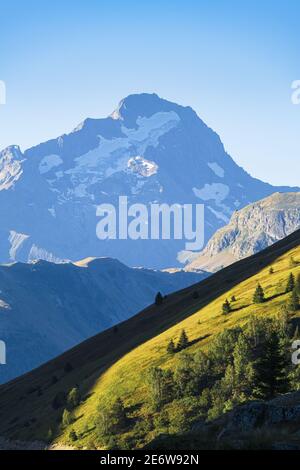 France, Isere, view of Muzelle glacier in the Ecrins National Park from L'Alpe d'Huez skiresort Stock Photo