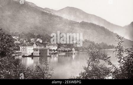 Vintage 19th century photograph: Weggis, Lake Lucerne, Switzerland, Woodburytype from a photograph by Stephen Thompson. Stock Photo