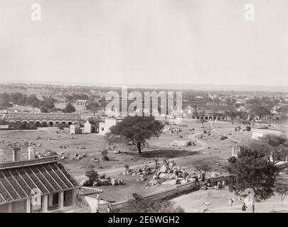 Vintage 19th century photograph: British army infantry military barracks, Secundrabad, India. Stock Photo