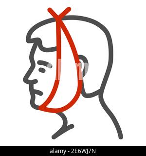 Tooth and cheek hurts line icon, disease concept, Toothache sign on white background, human head in bandage with toothache icon in outline style for Stock Vector