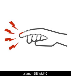 Finger pain thin line icon, Body pain concept, Injured finger sign on white background, Acute finger pain icon in outline style for mobile concept and Stock Vector