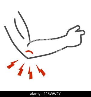 Pain in elbow thin line icon, Body pain concept, Elbow pain sign on white background, arm ache icon in outline style for mobile concept and web design Stock Vector