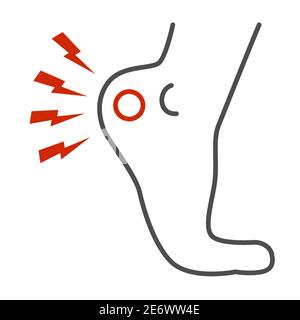 Heel pain thin line icon, Body pain concept, foot ache sign on white background, Human foot with painful sore icon in outline style for mobile concept Stock Vector