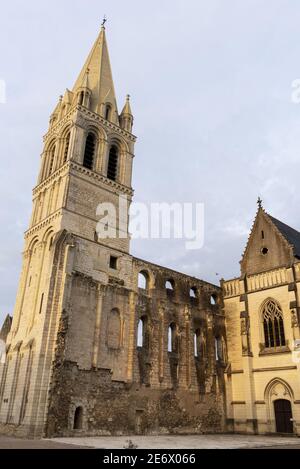 France, Indre et Loire, Beaulieu les Loches, the spire of the Grand Clocher of the abbey which is more than 1000 years old, 64 metres high, rebuilt in 2016-2017 Stock Photo