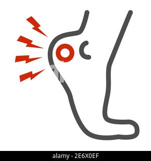 Heel pain line icon, Body pain concept, foot ache sign on white background, Human foot with painful sore icon in outline style for mobile concept and Stock Vector