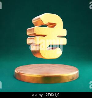 Hryvnia icon. Fortuna Gold Hryvnia symbol on golden podium. Stock Photo