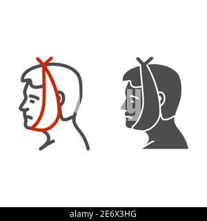 Tooth and cheek hurts line and solid icon, disease concept, Toothache sign on white background, human head in bandage with toothache icon in outline Stock Vector