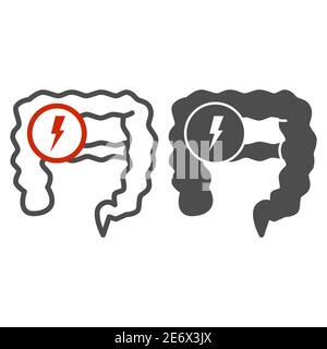 Problems in intestine line and solid icon, Health and medical concept, Gut constipation sign on white background, Intestinal pain icon in outline Stock Vector