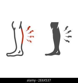 Shin hurts line and solid icon, Body pain concept, Shin pain sign on white background, leg injured in shin area icon in outline style for mobile Stock Vector