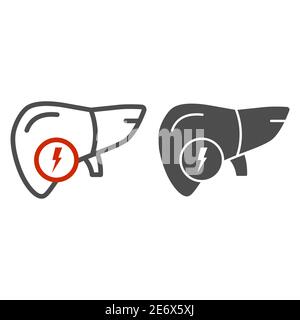 Liver pain line and solid icon, Health problems concept, Sick human liver sign on white background, Liver damage, cirrhosis icon in outline style for Stock Vector