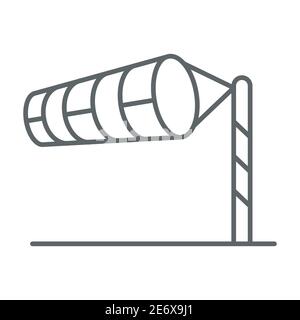 Cone meteorology windsock thin line icon, golf concept, Wind direction indicator sign on white background, wind vane icon in outline style for mobile Stock Vector