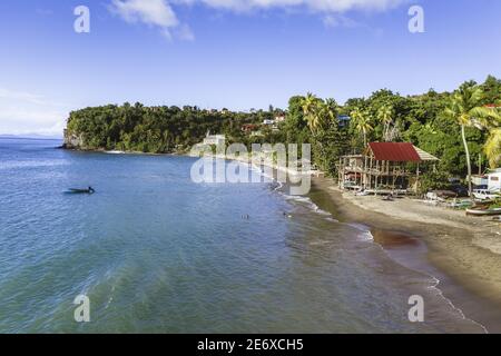 Caribbean, Dominica Island, beach of Toucari Bay north of Portsmouth (aerial view) Stock Photo