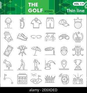 Golf thin line icon set, Sports symbols collection or sketches. Golf game linear style signs for web and app. Vector graphics isolated on white Stock Vector