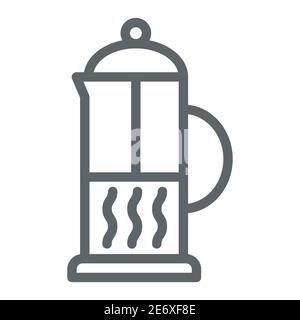Teapot line icon, Kitchen appliances concept, Plastic or glass jar for brewing hot tea sign on white background, Teapot icon in outline style for Stock Vector