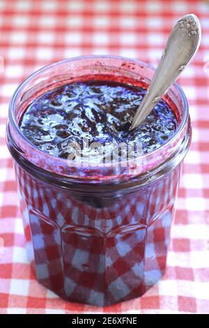 France, Bas Rhin, Ranrupt, Les Confitures du Climont, blueberry jam Stock Photo