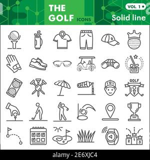 Golf line icon set, Sports symbols collection or sketches. Golf game linear style signs for web and app. Vector graphics isolated on white background. Stock Vector