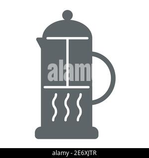 Teapot solid icon, Kitchen appliances concept, Plastic or glass jar for brewing hot tea sign on white background, Teapot icon in glyph style for Stock Vector