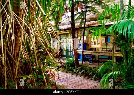 Blue Heaven Bar restaurant, Key West, Florida, FL USA.  Southern most point in the continental USA.  Island vacation destination for relaxed tourism. Stock Photo