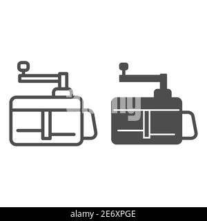 Vegetable slicer line and solid icon, Kitchen appliances concept, Kitchen domestic electrical equipment sign on white background, Automatic vegetable Stock Vector