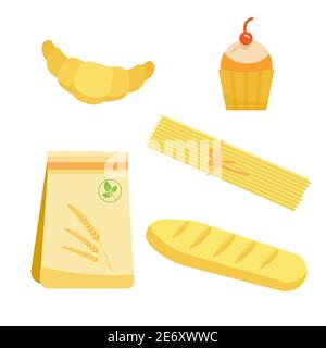 Set bakery products. Wheat flour products. Vector illustration. Stock Vector
