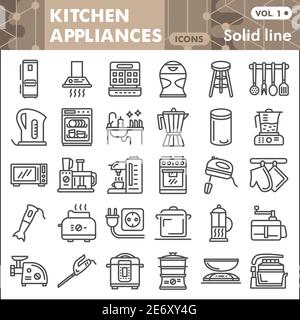 Kitchen appliances line icon set, kitchenware symbols collection or sketches Kitchen equipment linear style signs for web and app. Vector graphics Stock Vector