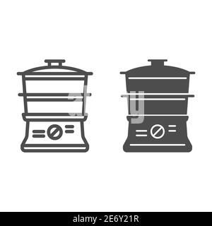 Double boiler line and solid icon, Kitchen appliances concept, steamer sign on white background, Double boiler icon in outline style for mobile Stock Vector