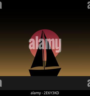 Silhouette of a ship in sunset, conceptual vector Stock Vector