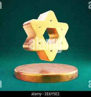 Star of David icon. Fortuna Gold Star of David symbol on golden podium. Stock Photo